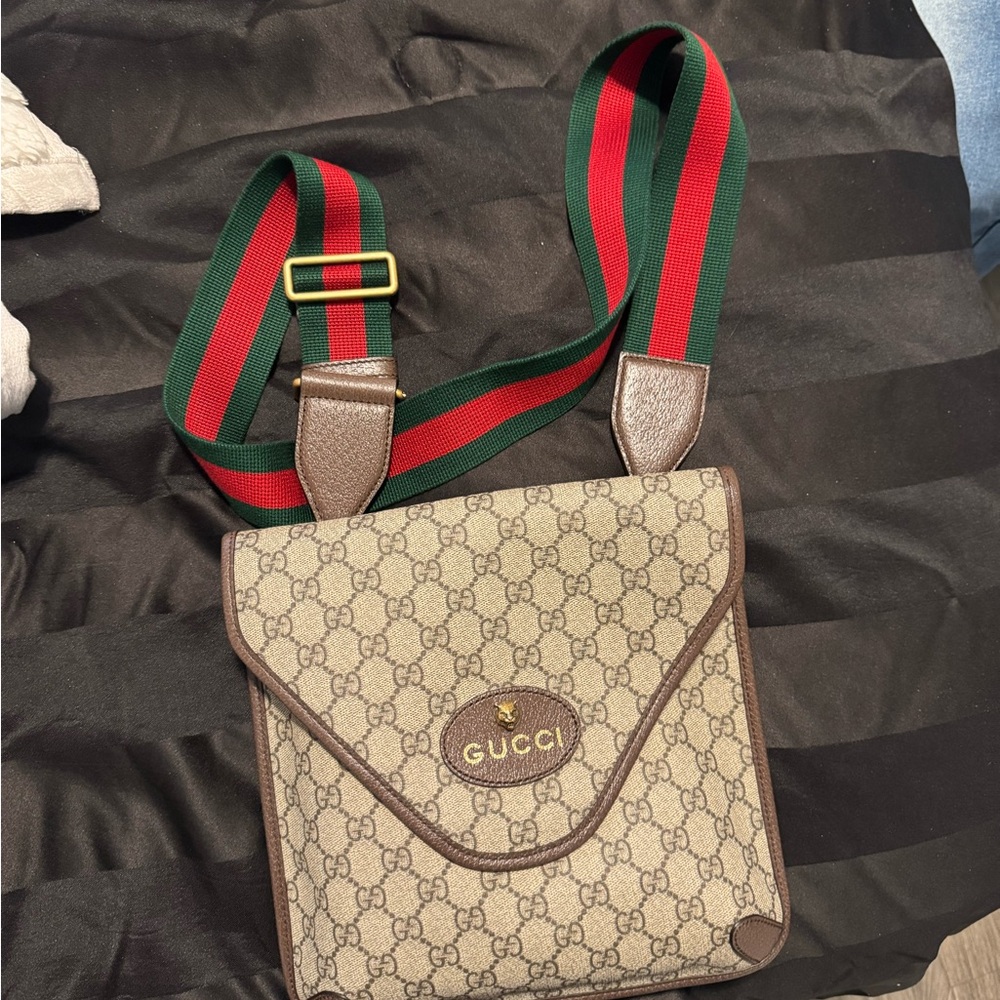 Gucci Cream and Brown Messenger Bag with Monogram Pattern